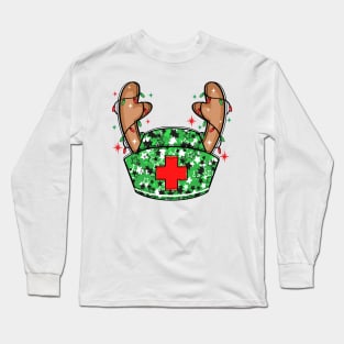 Glitter sparkle Christmas Nurse Hat Long Sleeve T-Shirt